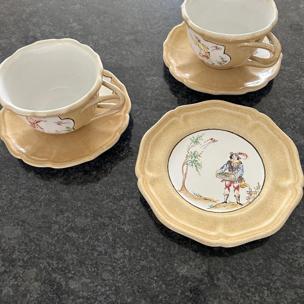 ND DOLFI handmade coffee cups, saucers and Dessert plate